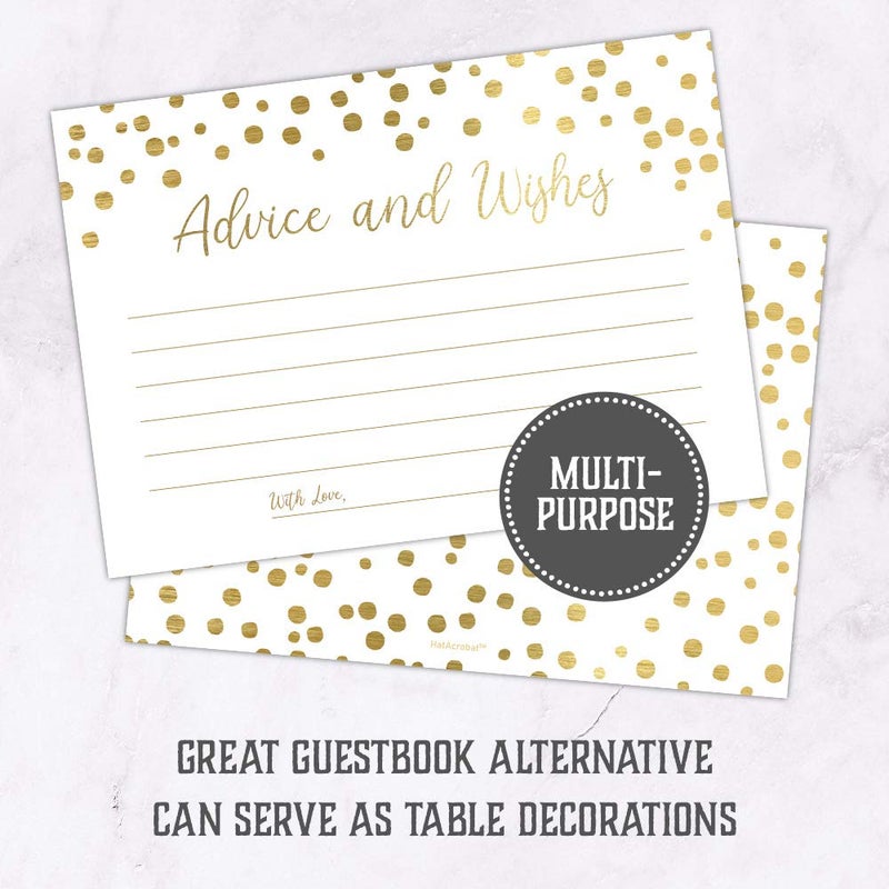 Hat Acrobat Set of 50 Gold Advice and Wishes Cards, Perfect for the Bride and Groom, New Mr and Mrs, Baby Shower, Bridal Shower, Wedding Shower, Reception, Graduation Party, Retirement Party, Anniversary - Image 3